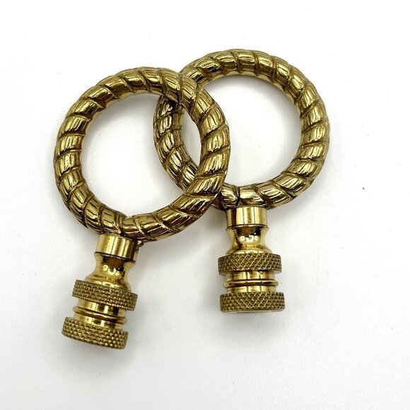 Pair of Vintage Brass Rope Ring Lamp Finials Hollywood Regency MCM Toppers - Picture 1 of 4